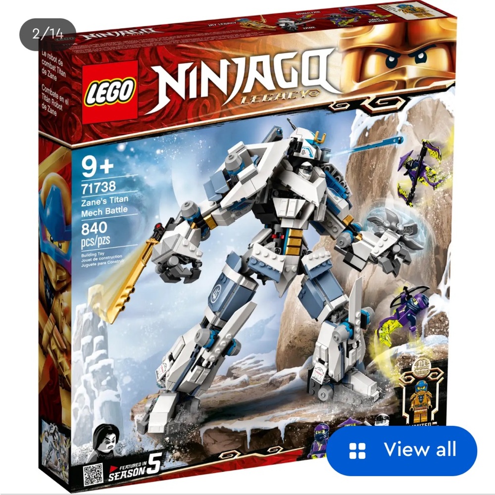Partially unopened Lego Ninjago Zane’s titan mech. Retired product.